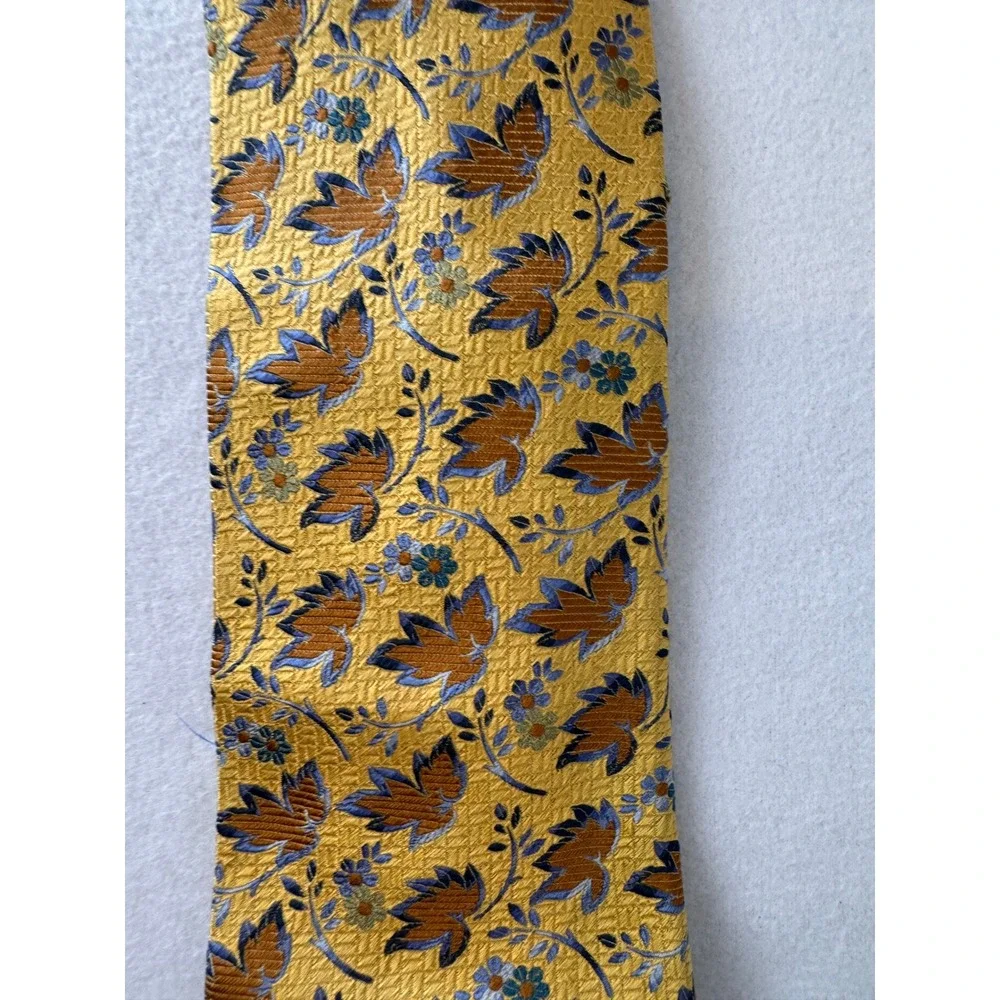 XMI Platinum Men's Gold Floral Jacquard Necktie Old Money Preppy Dress Tie